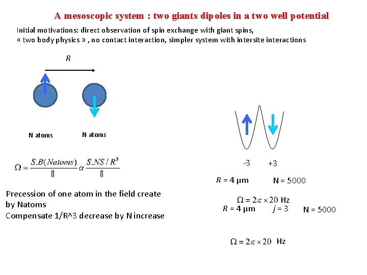 A mesoscopic system : two giants dipoles in a two well potential Initial motivations: