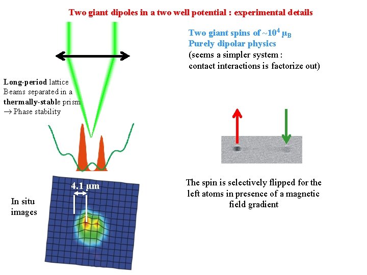 Two giant dipoles in a two well potential : experimental details Two giant spins