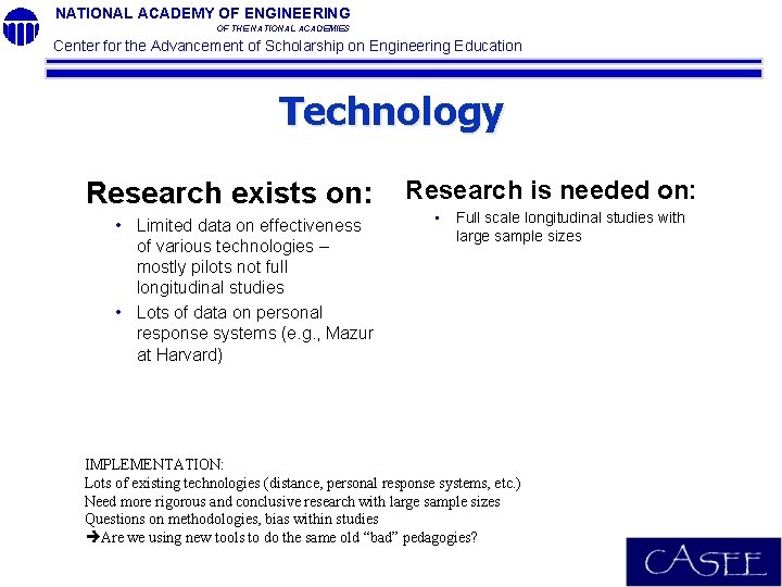 NATIONAL ACADEMY OF ENGINEERING OF THE NATIONAL ACADEMIES Center for the Advancement of Scholarship