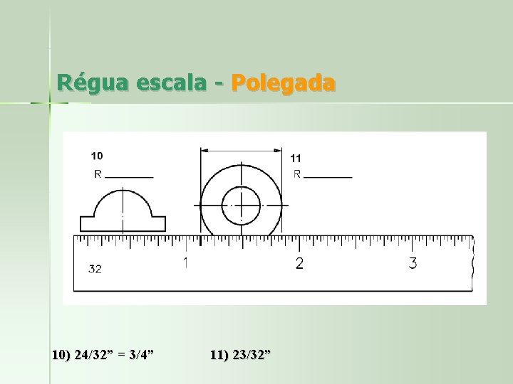 Régua escala - Polegada 10) 24/32” = 3/4” 11) 23/32” 