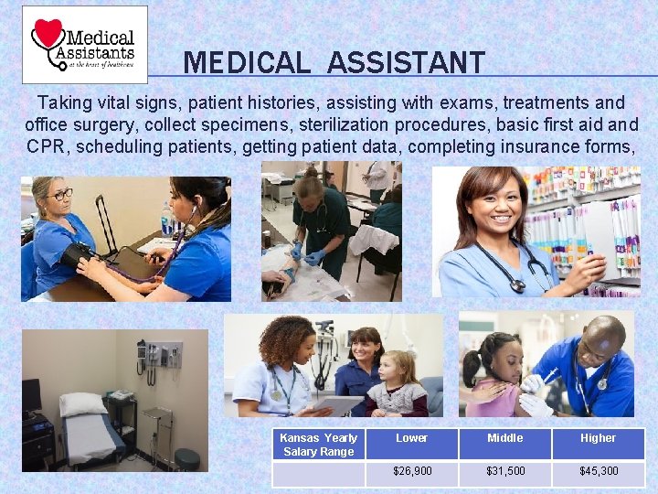 MEDICAL ASSISTANT Taking vital signs, patient histories, assisting with exams, treatments and office surgery,