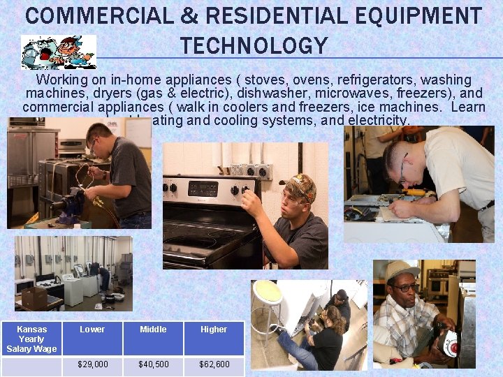 COMMERCIAL & RESIDENTIAL EQUIPMENT TECHNOLOGY Working on in-home appliances ( stoves, ovens, refrigerators, washing
