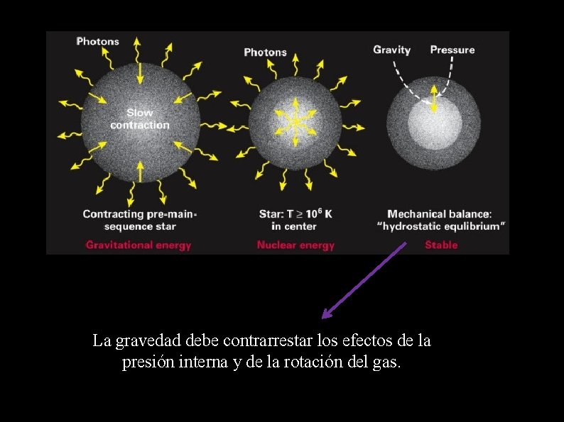 La gravedad debe contrarrestar los efectos de la presión interna y de la rotación