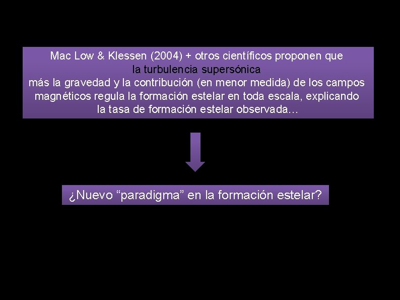 Mac Low & Klessen (2004) + otros científicos proponen que la turbulencia supersónica más