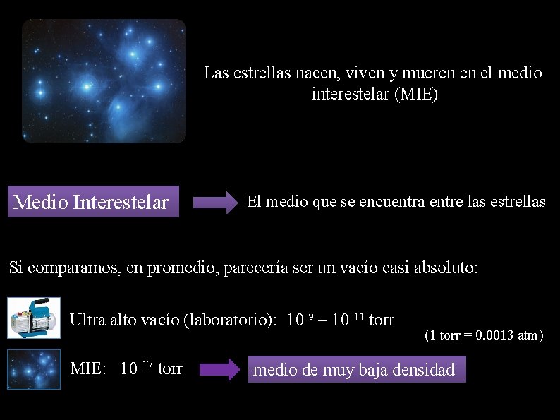 Las estrellas nacen, viven y mueren en el medio interestelar (MIE) Medio Interestelar El