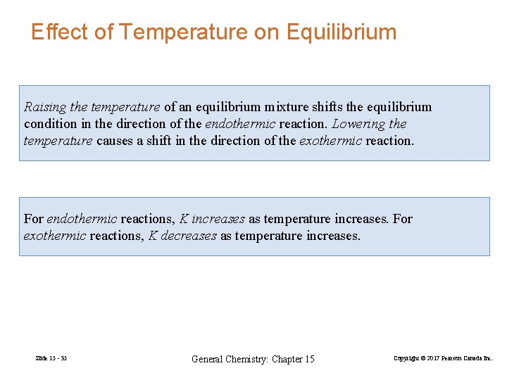 Effect of Temperature on Equilibrium Raising the temperature of an equilibrium mixture shifts the