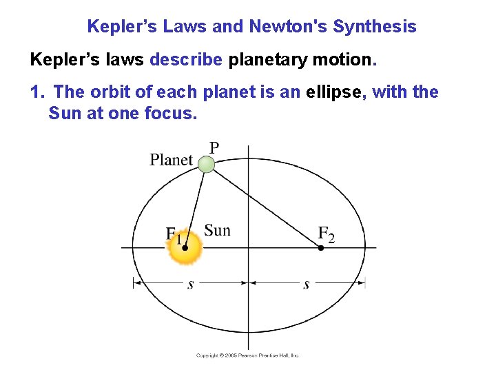 Kepler’s Laws and Newton's Synthesis Kepler’s laws describe planetary motion. 1. The orbit of
