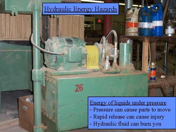 Manufacturing Lockout/Tagout Hydraulic Energy Hazards Energy of liquids under pressure - Pressure can cause
