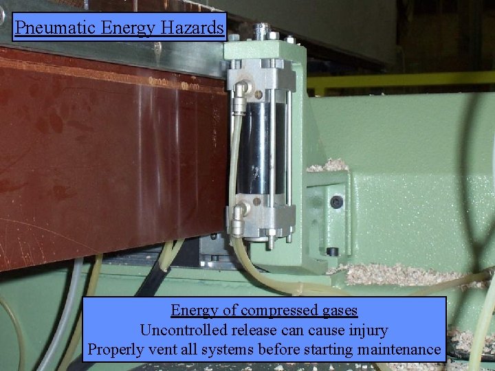 Pneumatic Energy Hazards Manufacturing Lockout/Tagout Energy of compressed gases Uncontrolled release can cause injury