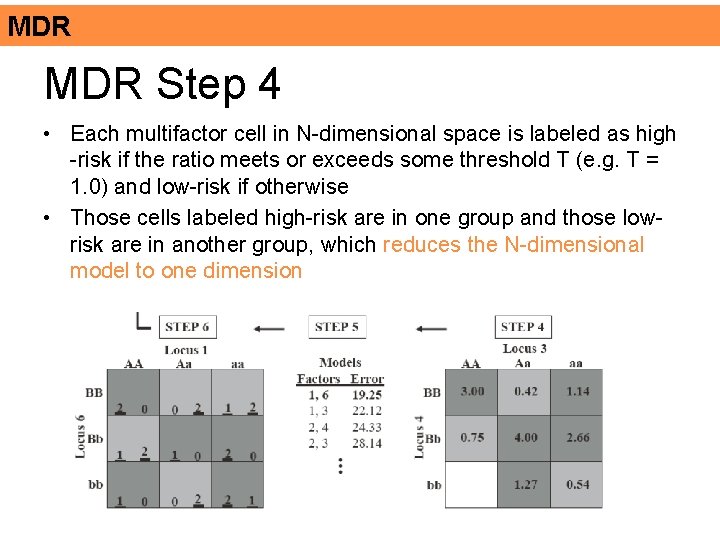 MDR Step 4 • Each multifactor cell in N-dimensional space is labeled as high