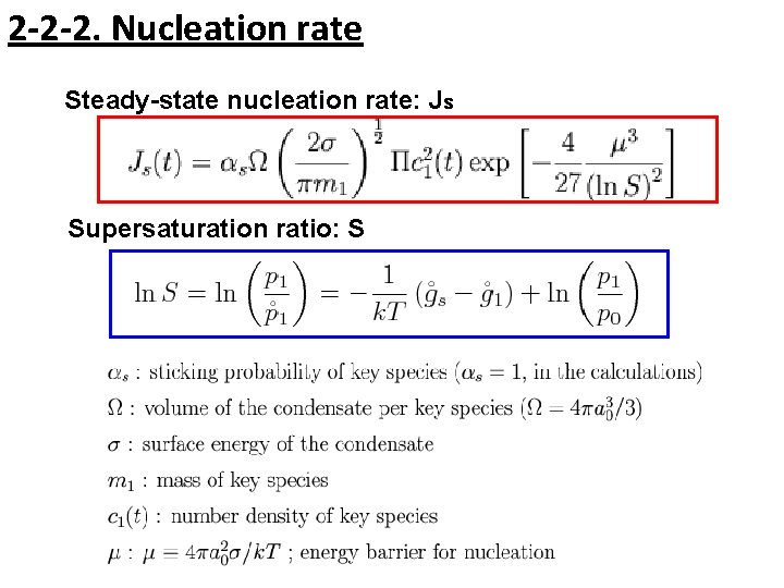 2 -2 -2. Nucleation rate Steady-state nucleation rate: Js Supersaturation ratio: S 