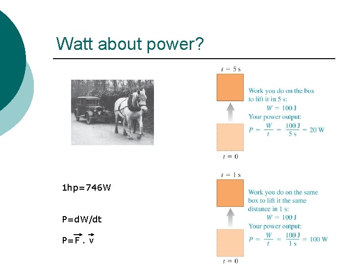 Watt about power? 1 hp=746 W P=d. W/dt P=F. v 