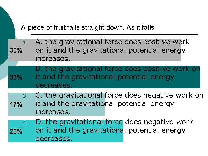 A piece of fruit falls straight down. As it falls, 1. 2. 3. 4.