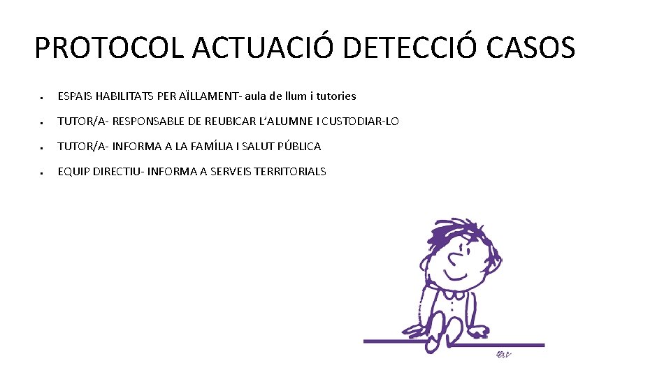 PROTOCOL ACTUACIÓ DETECCIÓ CASOS ● ESPAIS HABILITATS PER AÏLLAMENT- aula de llum i tutories