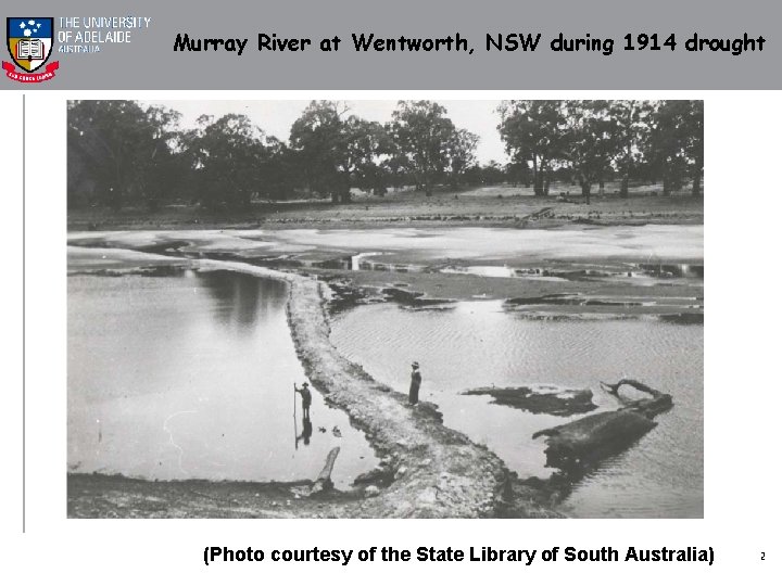 Murray River at Wentworth, NSW during 1914 drought (Photo courtesy of the State Library
