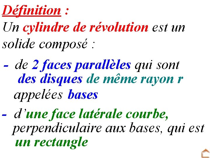 Définition : Un cylindre de révolution est un solide composé : - de 2
