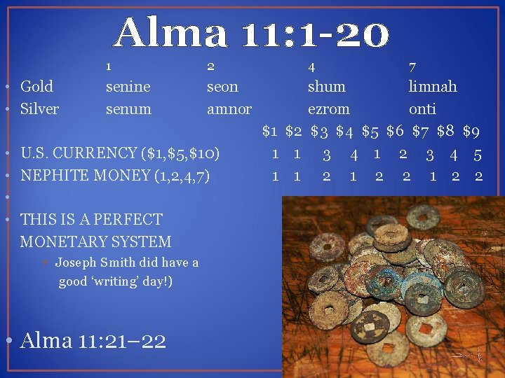 Alma 11: 1 -20 • Gold • Silver 1 2 senine senum seon amnor