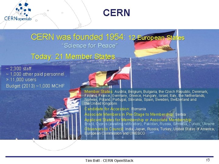 CERN was founded 1954: 12 European States “Science for Peace” Today: 21 Member States