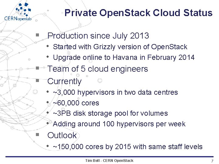 Private Open. Stack Cloud Status § Production since July 2013 • Started with Grizzly