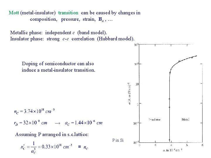 Mott (metal-insulator) transition can be caused by changes in composition, pressure, strain, Ba ,