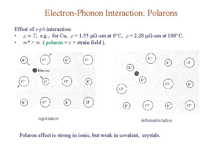 Electron-Phonon Interaction: Polarons Effect of e-ph interaction: • ρ T, e. g. , for