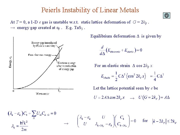 Peierls Instability of Linear Metals At T = 0, a 1 -D e gas