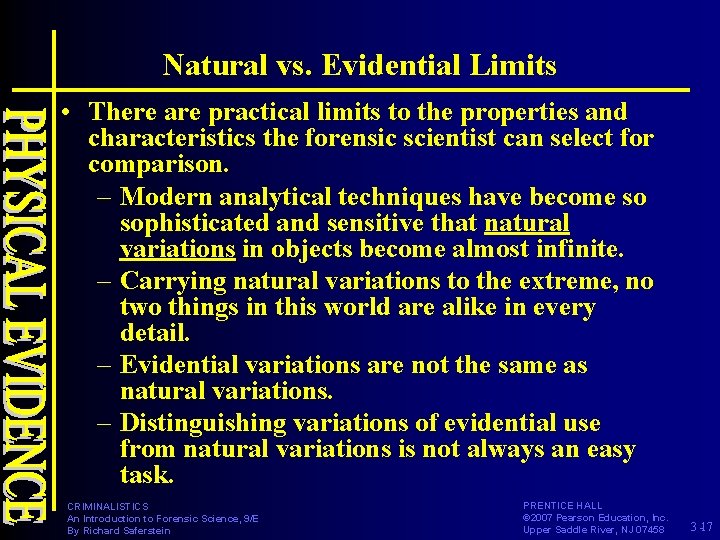 Natural vs. Evidential Limits • There are practical limits to the properties and characteristics