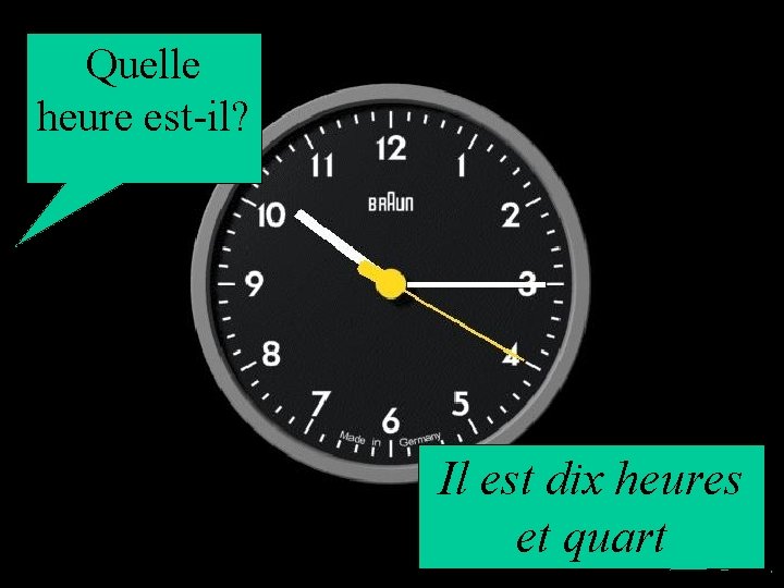 Quelle heure est-il? Il est dix heures et quart 