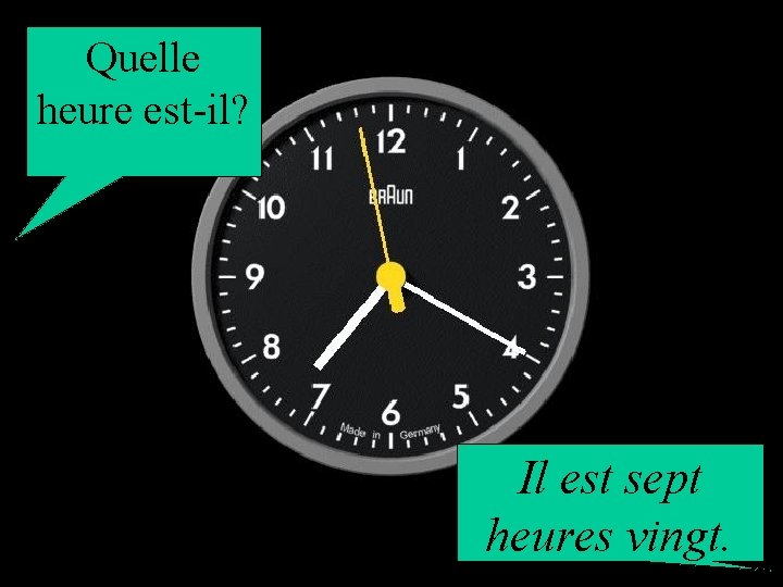 Quelle heure est-il? Il est sept heures vingt. 