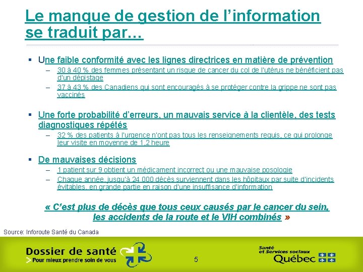 Le manque de gestion de l’information se traduit par… § Une faible conformité avec