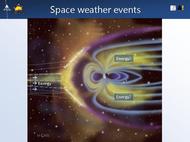 Energy! Re co nn e ct io n! Space weather events Energy! io ct