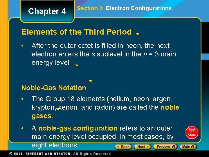 Chapter 4 Section 3 Electron Configurations Elements of the Third Period • After the