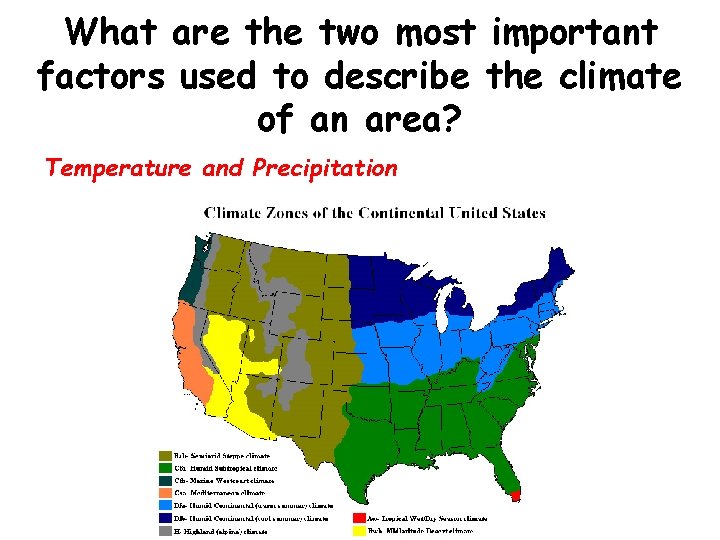 What are the two most important factors used to describe the climate of an