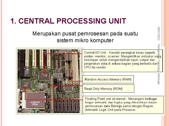 5 – syurfah@gmail. com 1. CENTRAL PROCESSING UNIT 16/01/2022 Merupakan pusat pemrosesan pada suatu