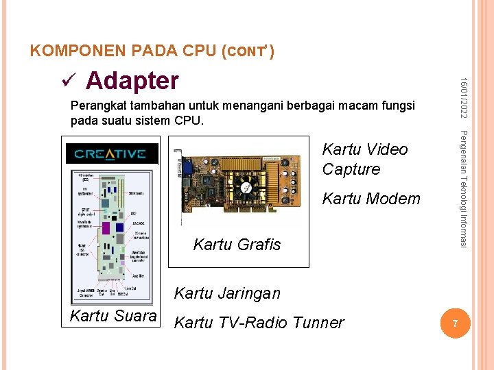 7 – syurfah@gmail. com KOMPONEN PADA CPU (CONT’) 16/01/2022 ü Adapter Perangkat tambahan untuk