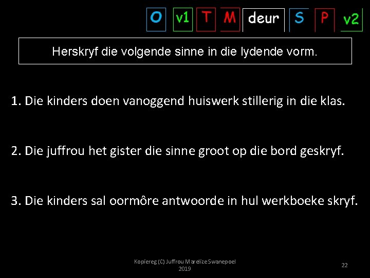 Herskryf die volgende sinne in die lydende vorm. 1. Die kinders doen vanoggend huiswerk