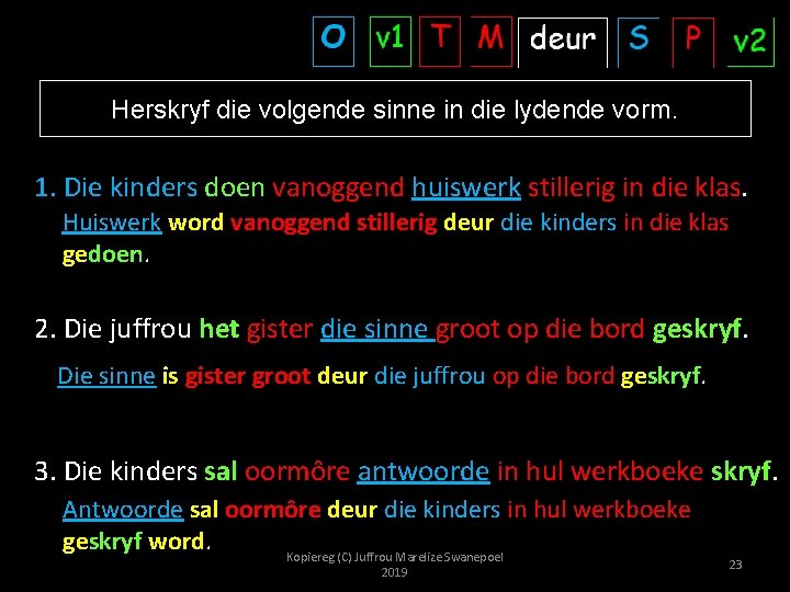 Herskryf die volgende sinne in die lydende vorm. 1. Die kinders doen vanoggend huiswerk