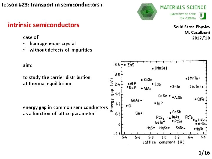 lesson #23: transport in semiconductors i intrinsic semiconductors case of • homogeneous crystal •