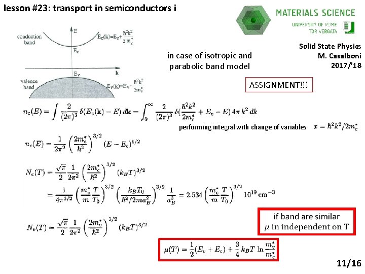 lesson #23: transport in semiconductors i in case of isotropic and parabolic band model