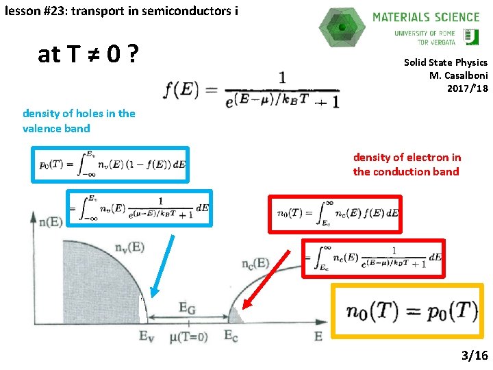 lesson #23: transport in semiconductors i at T ≠ 0 ? Solid State Physics