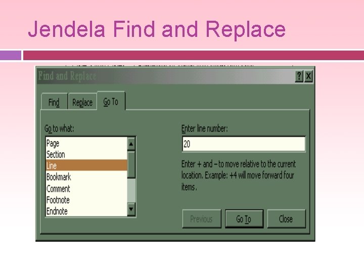 Jendela Find and Replace 