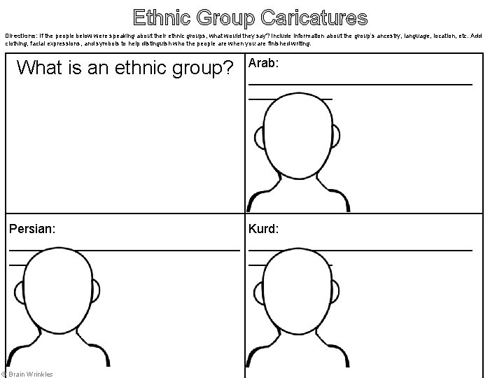 Ethnic Group Caricatures Directions: If the people below were speaking about their ethnic groups,