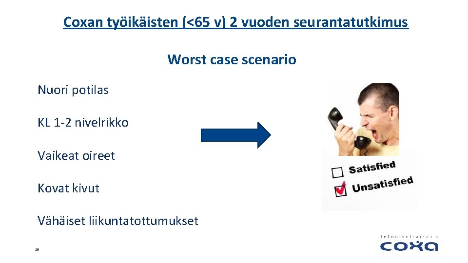 Coxan työikäisten (<65 v) 2 vuoden seurantatutkimus Worst case scenario Nuori potilas KL 1