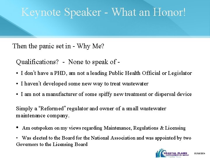 Keynote Speaker - What an Honor! Then the panic set in - Why Me?