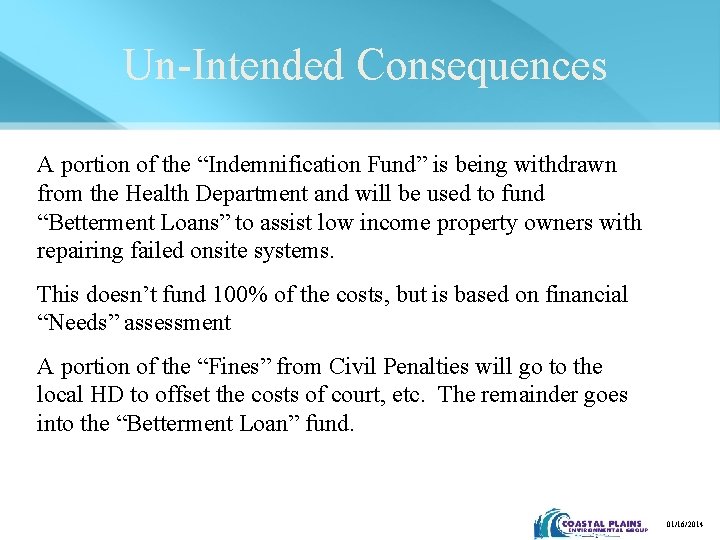Un-Intended Consequences A portion of the “Indemnification Fund” is being withdrawn from the Health