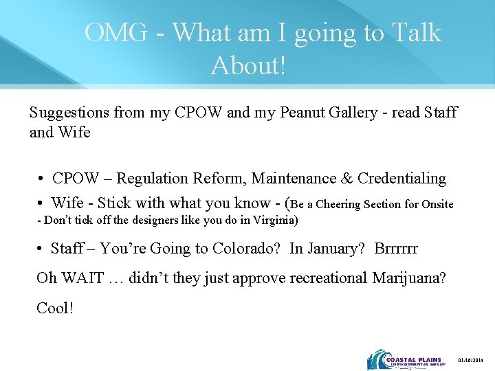 OMG - What am I going to Talk About! Suggestions from my CPOW and