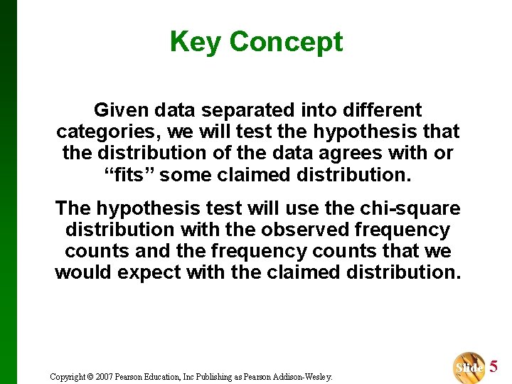 Key Concept Given data separated into different categories, we will test the hypothesis that