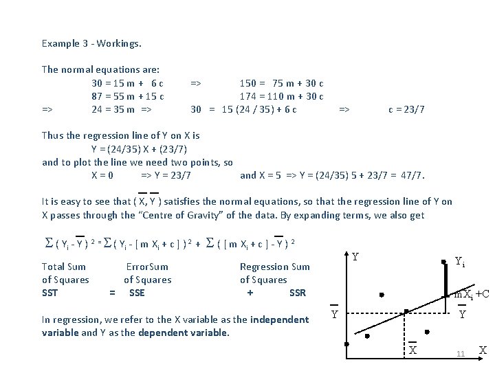 Example 3 - Workings. The normal equations are: 30 = 15 m + 6