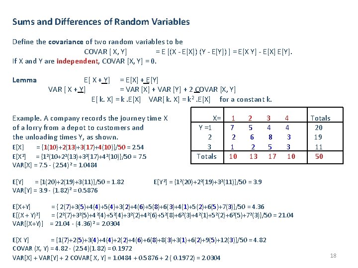 Sums and Differences of Random Variables Define the covariance of two random variables to