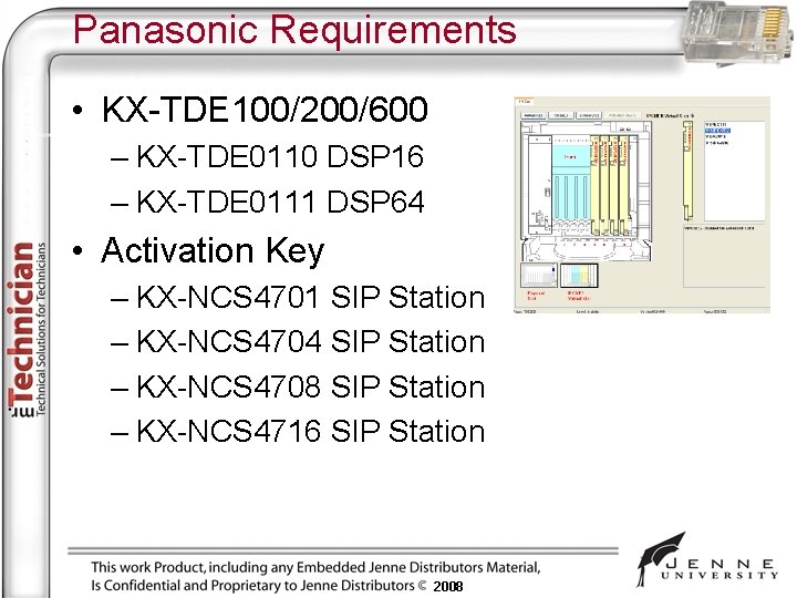 Panasonic Requirements • KX-TDE 100/200/600 – KX-TDE 0110 DSP 16 – KX-TDE 0111 DSP
